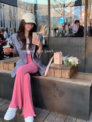 Soft, slim, slightly flared wide-leg pants for women, high-waisted floor-length trousers, drapey casual pants, autumn shorts