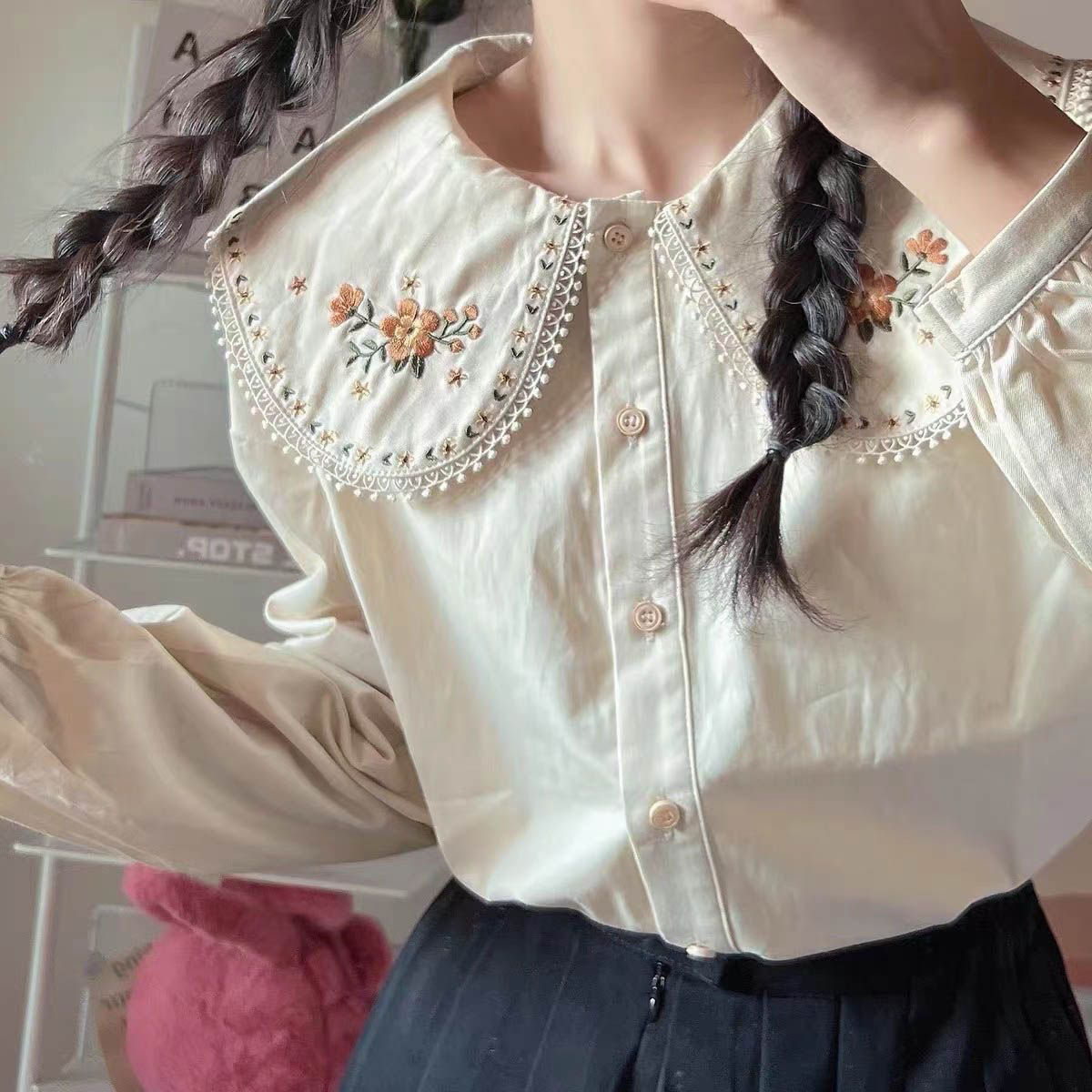 Doll Collar Shirt Long Sleeve Loose Shirt Chic Sweet Top