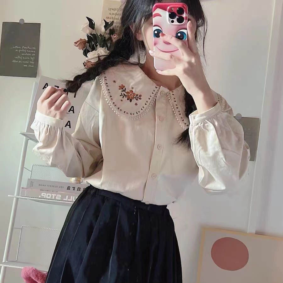 Doll Collar Shirt Long Sleeve Loose Shirt Chic Sweet Top