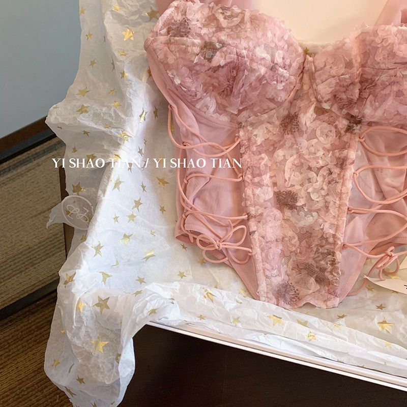 French style Pure lust pink lace camisole for women summer  top