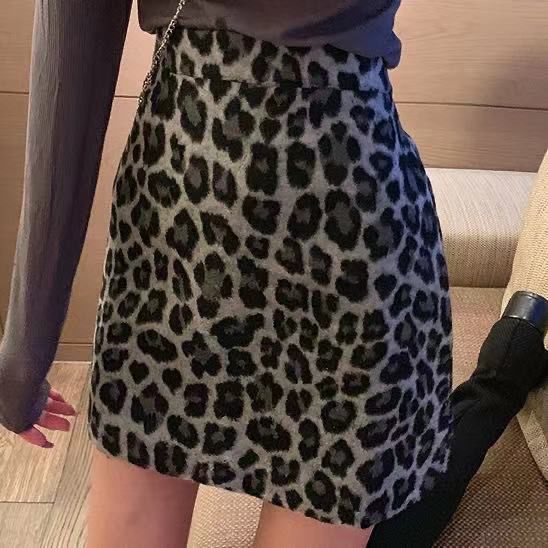 Leopard Print Skirt High Waist Slim Short Style Covered Hips A-Line mini Skirt