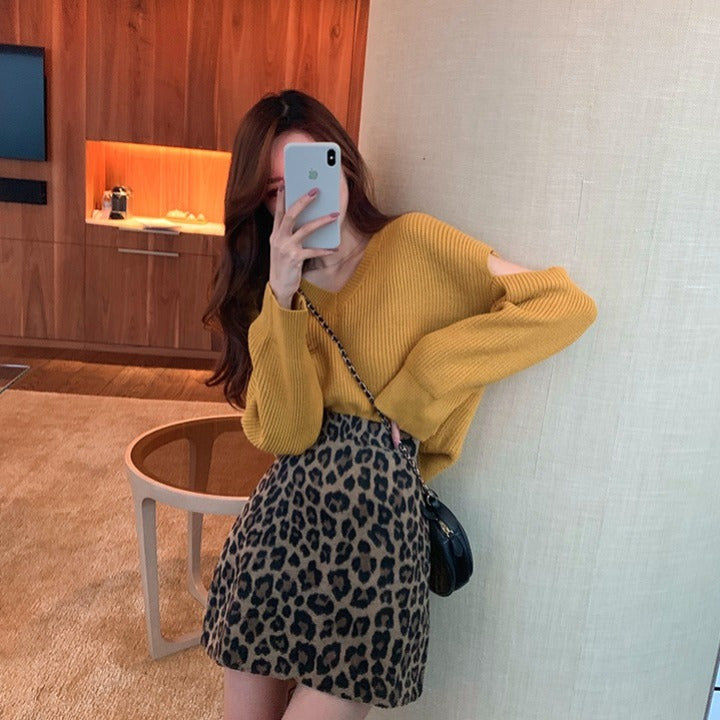 Leopard Print Skirt High Waist Slim Short Style Covered Hips A-Line mini Skirt