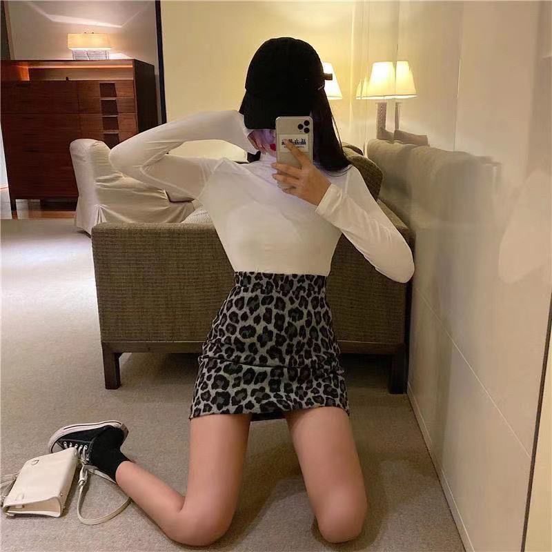 Leopard Print Skirt High Waist Slim Short Style Covered Hips A-Line mini Skirt