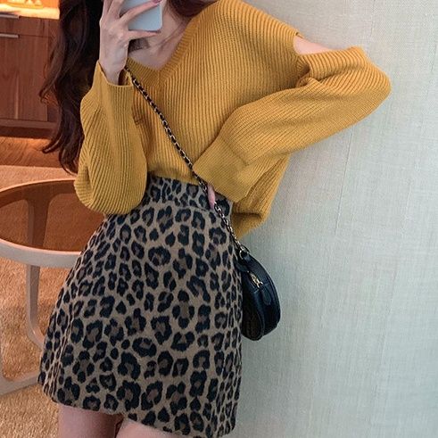 Leopard Print Skirt High Waist Slim Short Style Covered Hips A-Line mini Skirt