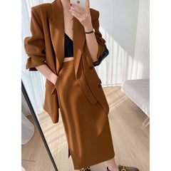 Korean style fashionable temperament drape not easy to wrinkle two-piece set Blazer & Skirt suit