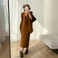 Korean style fashionable temperament drape not easy to wrinkle two-piece set Blazer & Skirt suit