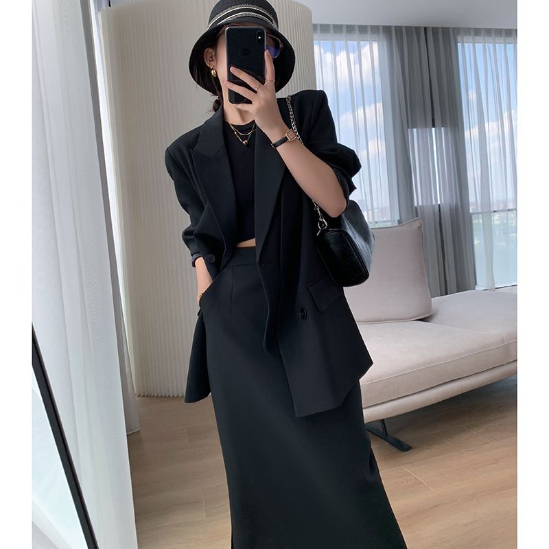 Korean style fashionable temperament drape not easy to wrinkle two-piece set Blazer & Skirt suit