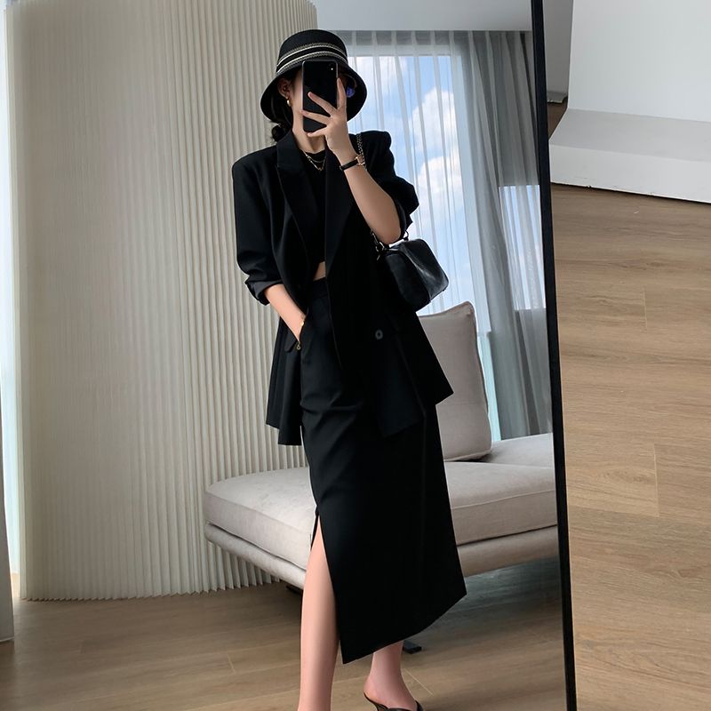 Korean style fashionable temperament drape not easy to wrinkle two-piece set Blazer & Skirt suit