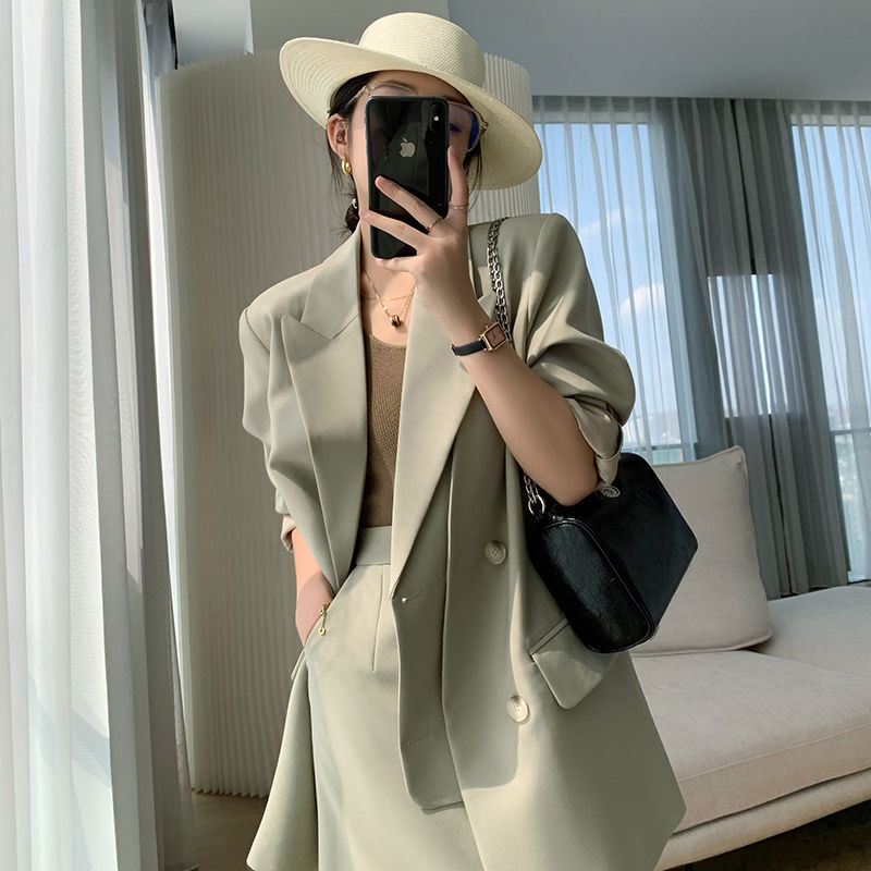 Korean style fashionable temperament drape not easy to wrinkle two-piece set Blazer & Skirt suit