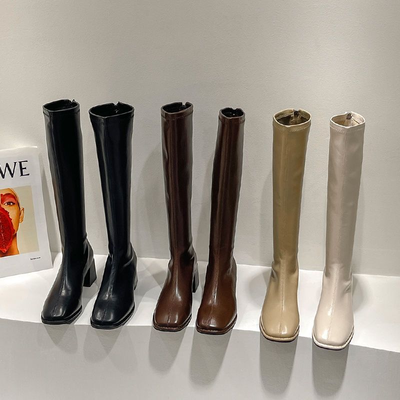 Thick Heels High Heels Square Toe But Knee High Boots Fashionable and Versatile Long Knight Boots