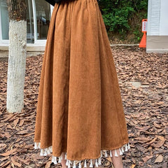 Corduroy skirt  high-waisted slim a-line skirt mid-length thickened umbrella skirt for women