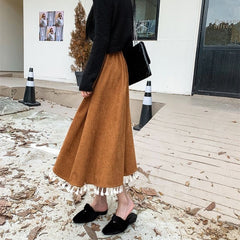 Corduroy skirt  high-waisted slim a-line skirt mid-length thickened umbrella skirt for women