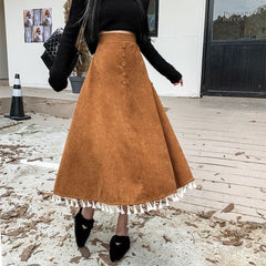 Corduroy skirt  high-waisted slim a-line skirt mid-length thickened umbrella skirt for women