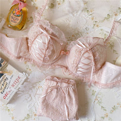 Lolita Ball Innocence Soufflé Japanese Sweet Girl Lace Wireless Underwear Bra Set