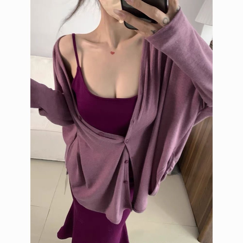 Purple suspender dress Hot little mother's long skirt, slim waist, tight and beautiful hip-hugging fishtail Dress