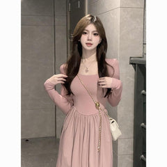 French pink dress slim fit inner wear with sweet hottie chic super hot A-line Dress