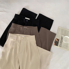 Korean Wide-leg drapey trousers, high-waisted, versatile loose, casual suit formal trousers