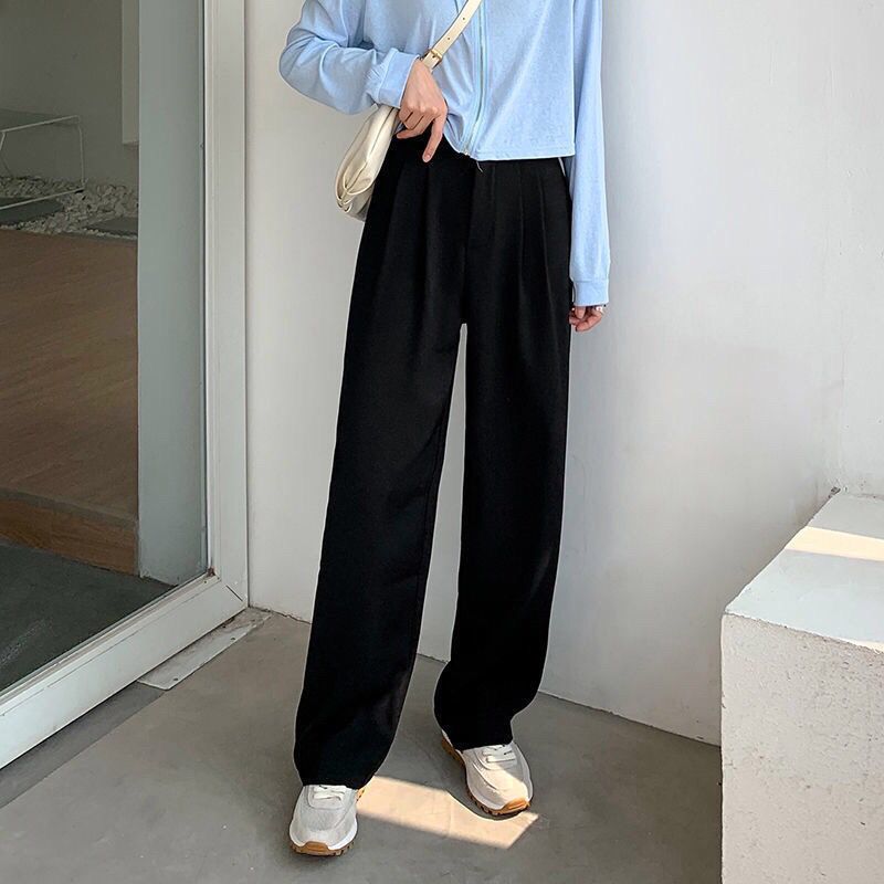 Korean Wide-leg drapey trousers, high-waisted, versatile loose, casual suit formal trousers