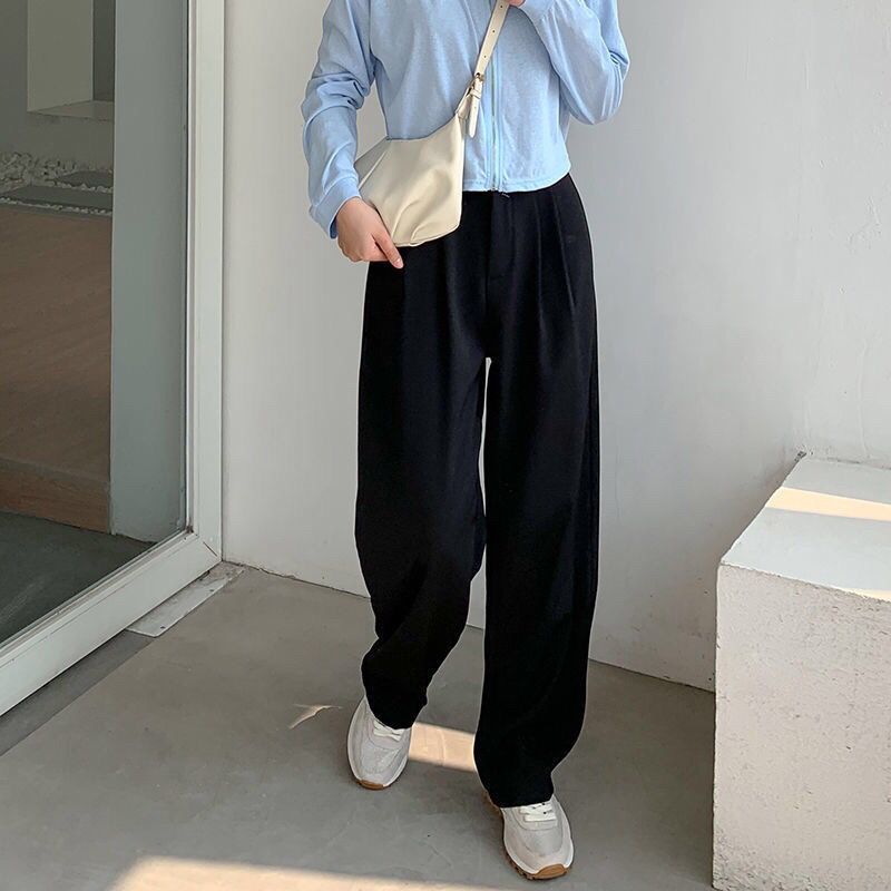 Korean Wide-leg drapey trousers, high-waisted, versatile loose, casual suit formal trousers