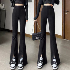 High-waisted loose slim fit versatile casual slit boot-cut suit pants