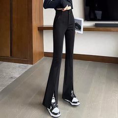 High-waisted loose slim fit versatile casual slit boot-cut suit pants