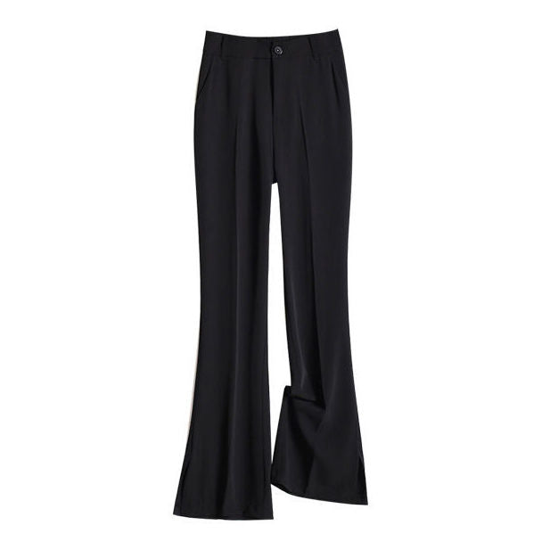 High-waisted loose slim fit versatile casual slit boot-cut suit pants