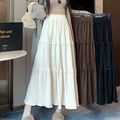 Lace corduroy cake skirt women's new skirt velvet pleated long skirt