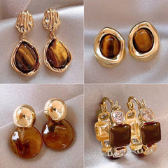 Retro Maillard style unique tiger eye stone earrings for women light luxury versatile high-end earrings