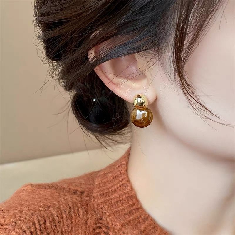 Retro Maillard style unique tiger eye stone earrings for women light luxury versatile high-end earrings