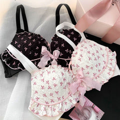 Japanese Sweet Girl Underwear Breasts Gathering to Make Bigger No Wires Anti-Sagging Cute Lolita Bra Set