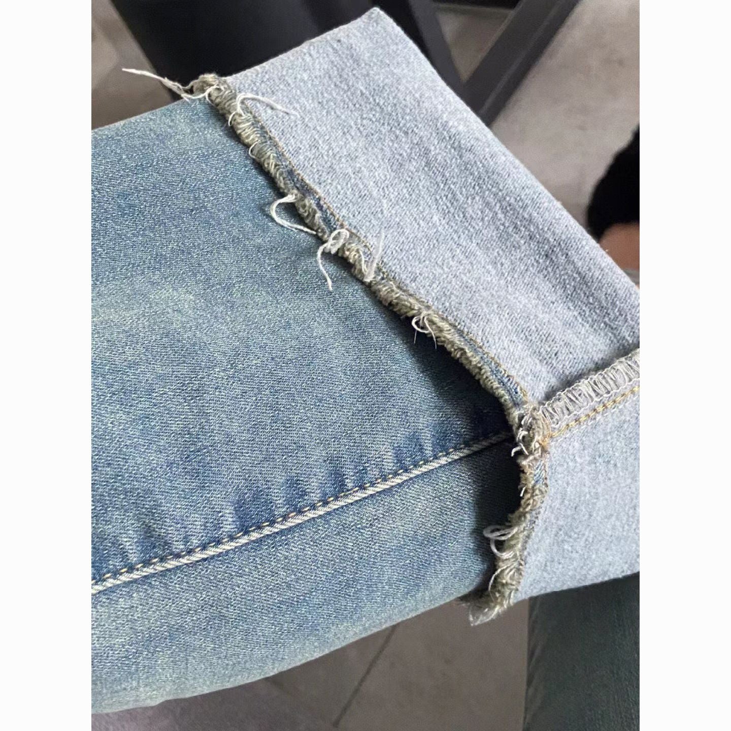 Raw edge micro-flared jeans high-waisted slim retro blue horseshoe pants