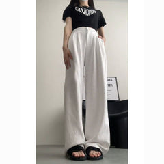 Gray green retro pleated casual suit pants loose design high waist straight wide leg trousers