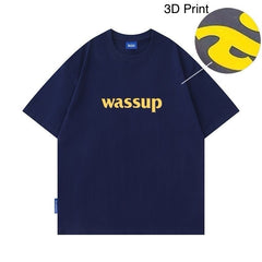 WASSUP heavyweight pure cotton short-sleeved 3D silicone unisex loose T-shirts casual all-match T-shirts