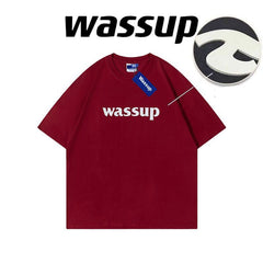 WASSUP heavyweight pure cotton short-sleeved 3D silicone unisex loose T-shirts casual all-match T-shirts