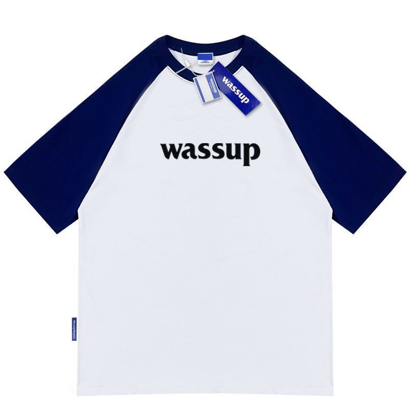 Wassup 3D laminated short-sleeved pure cottonT-shirt couples loose splicing T-shirt