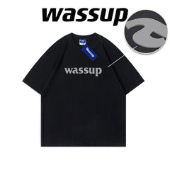 WASSUP heavyweight pure cotton short-sleeved 3D silicone unisex loose T-shirts casual all-match T-shirts