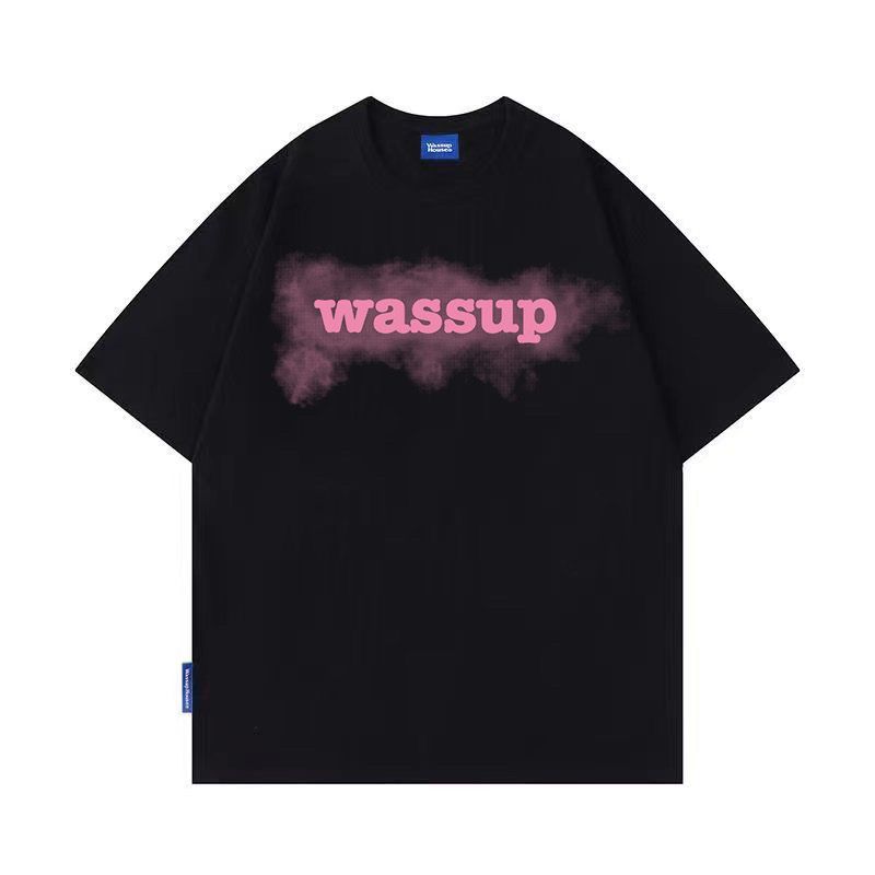 WASSUP short-sleeved atomized printed full 260G UNISEX loose casual versatile T-shirts heavyweight pure 280G cotton