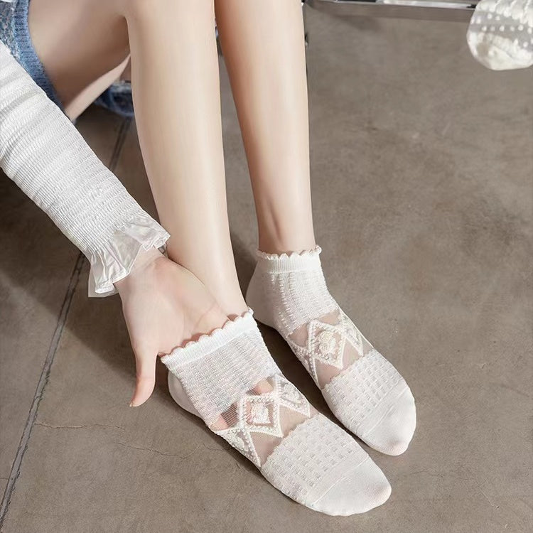 Japanese solid color crystal silk, thin, transparent mesh, shallow mouth, invisible boat socks