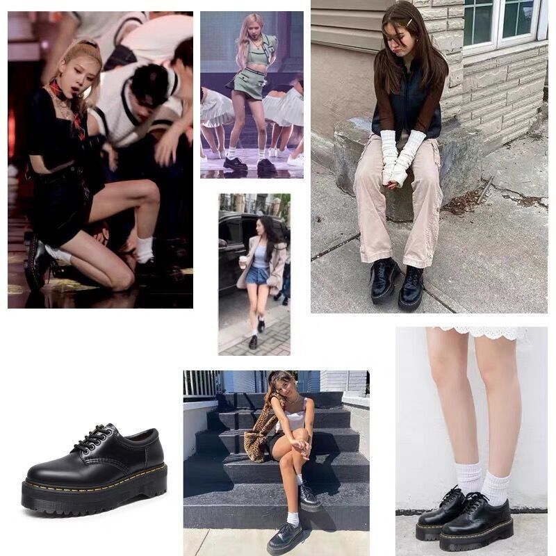 Thick-soled Martin black leather shoes retro British style jk platform lace-up Mary Jane shoes