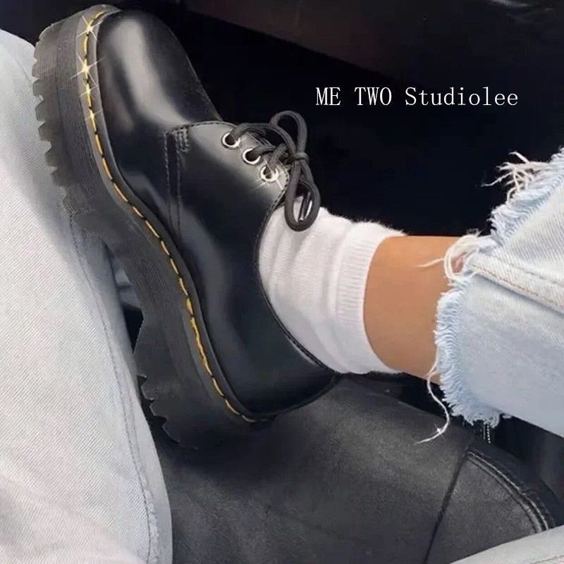 Thick-soled Martin black leather shoes retro British style jk platform lace-up Mary Jane shoes