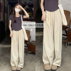 Pleated summer cool straight casual floor-length wide-leg trousers