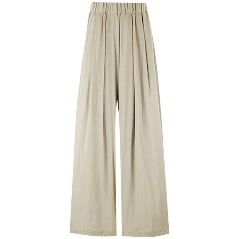 Pleated summer cool straight casual floor-length wide-leg trousers