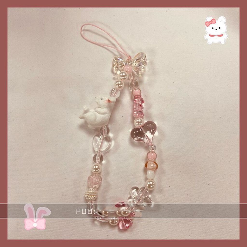 Soft cute 3D rabbit mobile phone bow chain lanyard for phone case accessories