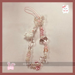 Soft cute 3D rabbit mobile phone bow chain lanyard for phone case accessories