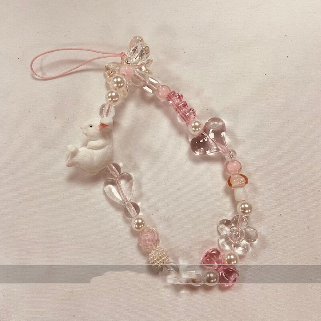 Soft cute 3D rabbit mobile phone bow chain lanyard for phone case accessories