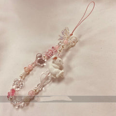 Soft cute 3D rabbit mobile phone bow chain lanyard for phone case accessories