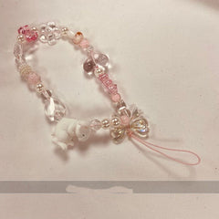 Soft cute 3D rabbit mobile phone bow chain lanyard for phone case accessories