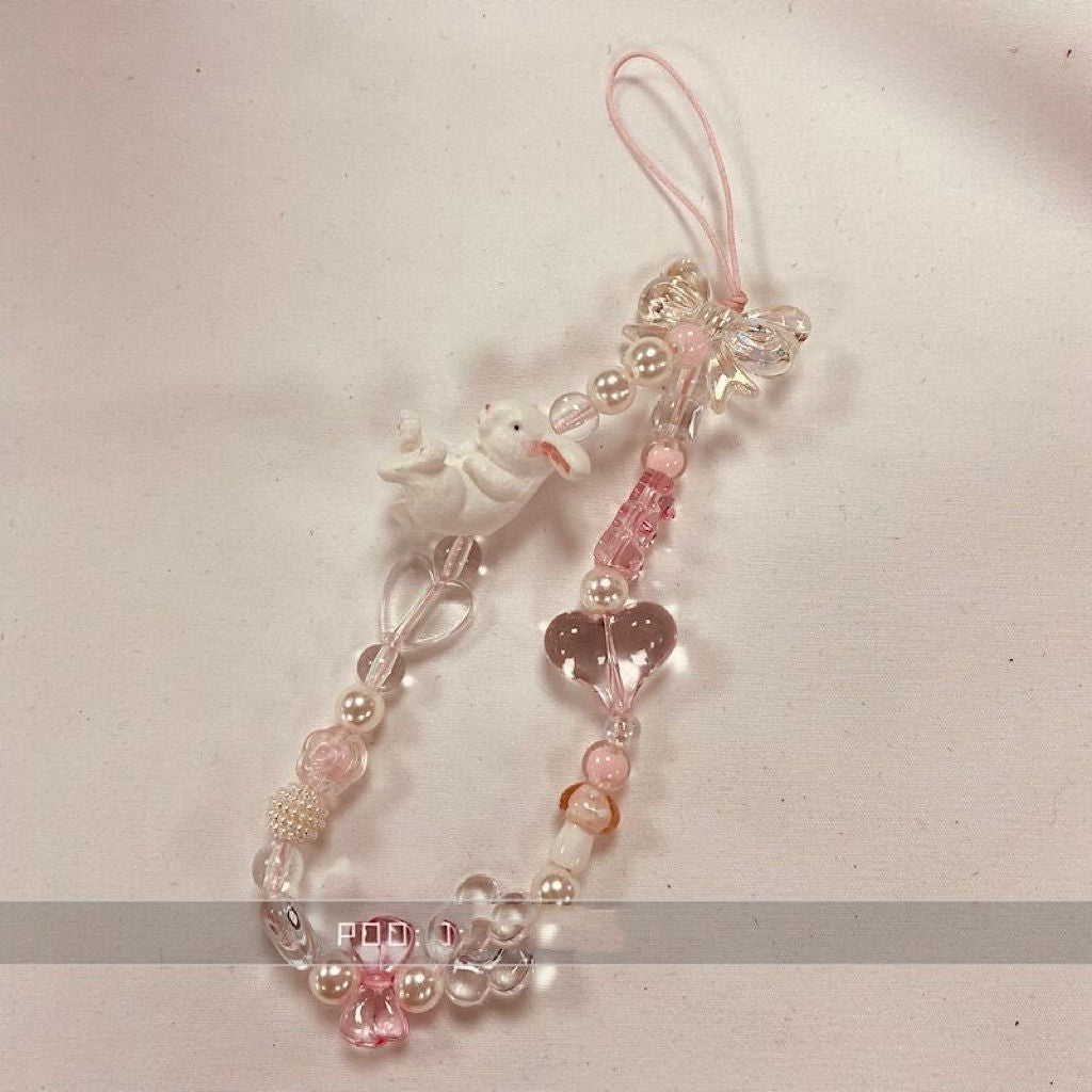 Soft cute 3D rabbit mobile phone bow chain lanyard for phone case accessories