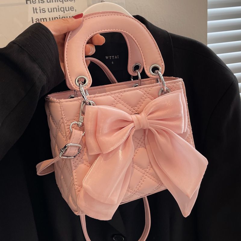 Korean style versatile rhombus shoulder bag bow handheld crossbody Princess Diana bag