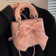 Korean style versatile rhombus shoulder bag bow handheld crossbody Princess Diana bag